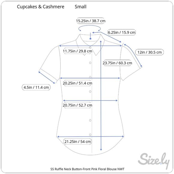 Cupcakes & Cashmere Short Sleeve Ruffle Neck Button Front Floral Blouse S NWT - Picture 9 of 9